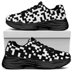 Black And White Pixel Pattern Print Black Chunky Shoes
