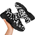 Black And White Pixel Pattern Print Black Chunky Shoes