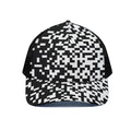 Black And White Pixel Pattern Print Black Mesh Trucker Hat