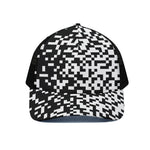 Black And White Pixel Pattern Print Black Mesh Trucker Cap