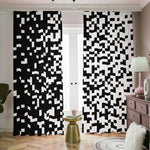 Black And White Pixel Pattern Print Blackout Pencil Pleat Curtains