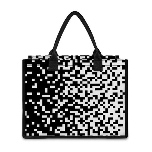 Black And White Pixel Pattern Print Canvas Tote Bag