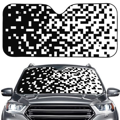 Black And White Pixel Pattern Print Car Windshield Sun Shade