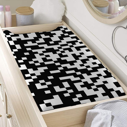 Black And White Pixel Pattern Print Changing Pad Cover