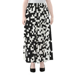 Black And White Pixel Pattern Print Chiffon Maxi Skirt