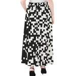 Black And White Pixel Pattern Print Chiffon Maxi Skirt