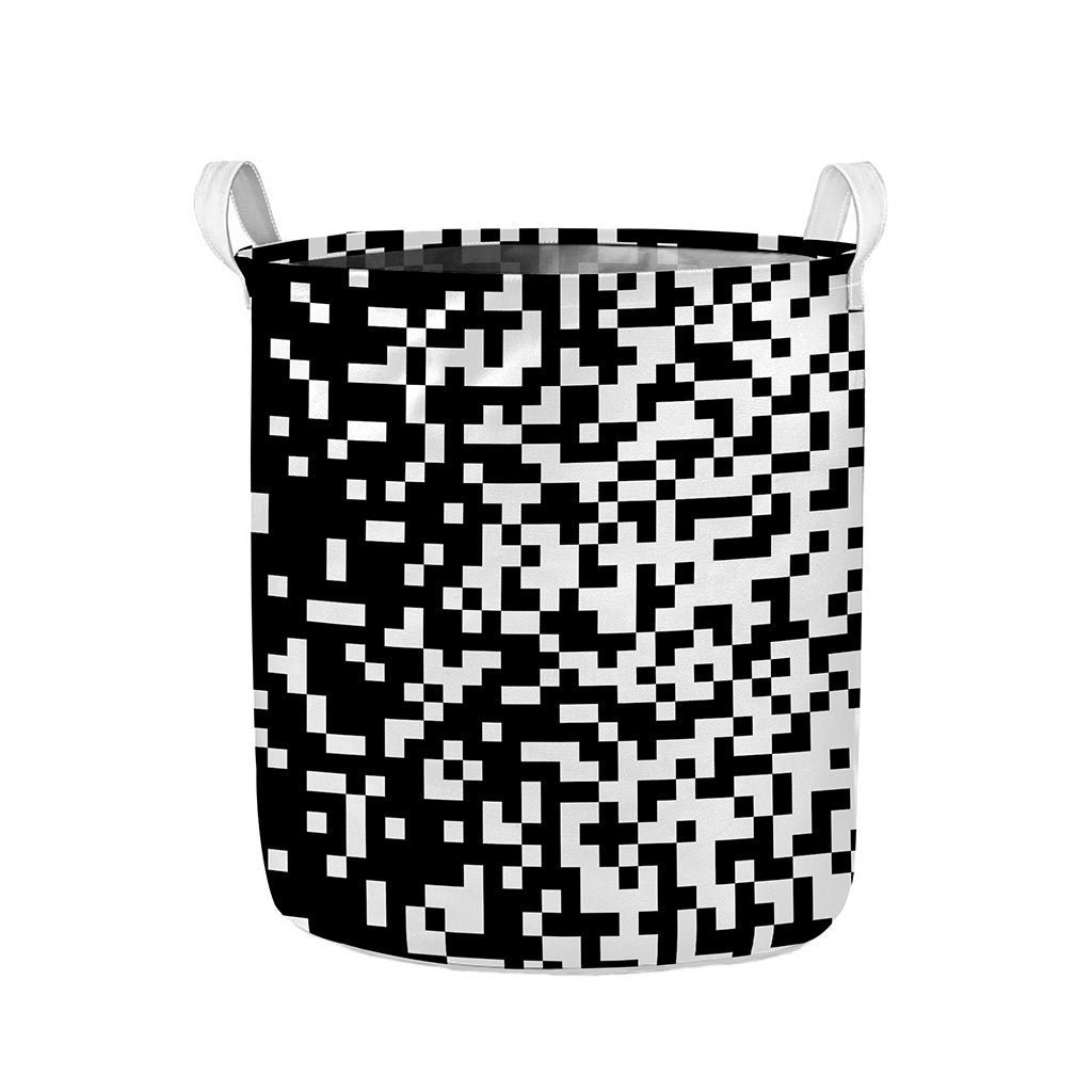 Black And White Pixel Pattern Print Collapsible Laundry Basket