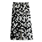 Black And White Pixel Pattern Print Cotton Front Slit Maxi Skirt