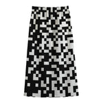 Black And White Pixel Pattern Print Cotton Front Slit Maxi Skirt