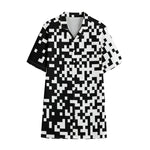 Black And White Pixel Pattern Print Cotton Hawaiian Shirt