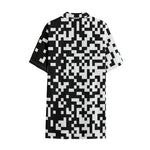 Black And White Pixel Pattern Print Cotton Hawaiian Shirt
