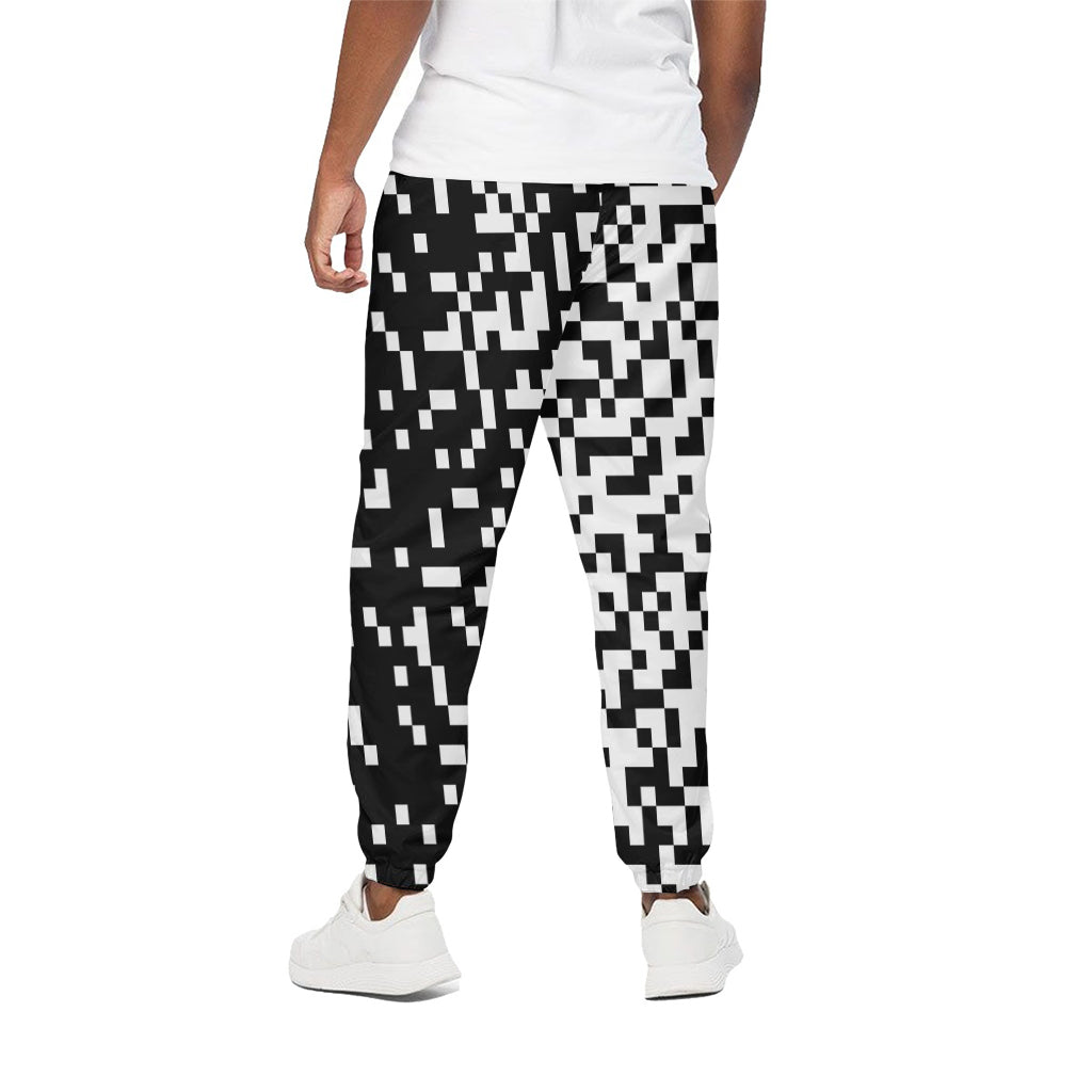 Black And White Pixel Pattern Print Cotton Pants