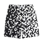 Black And White Pixel Pattern Print Cotton Shorts