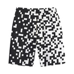 Black And White Pixel Pattern Print Cotton Shorts