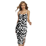 Black And White Pixel Pattern Print Cross Back Cami Dress