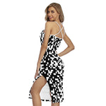 Black And White Pixel Pattern Print Cross Back Cami Dress