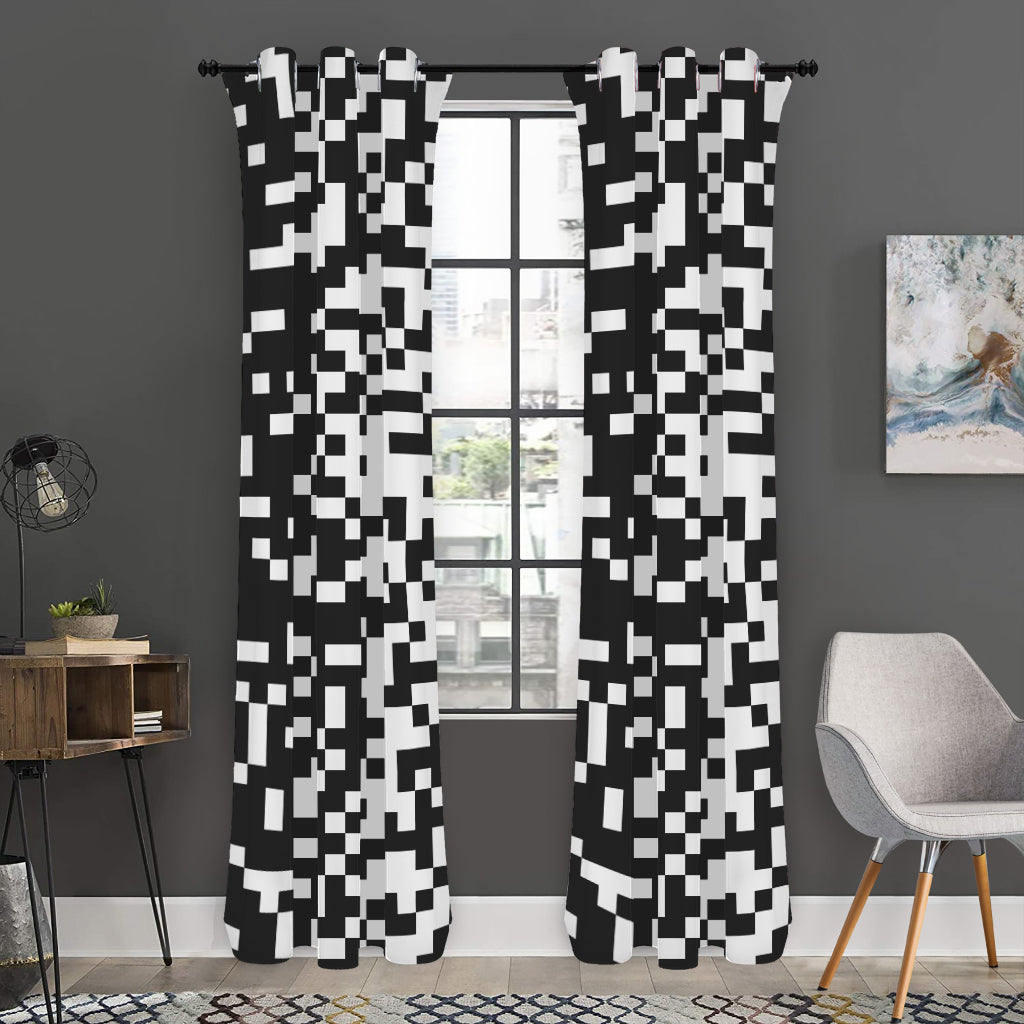 Black And White Pixel Pattern Print Curtain