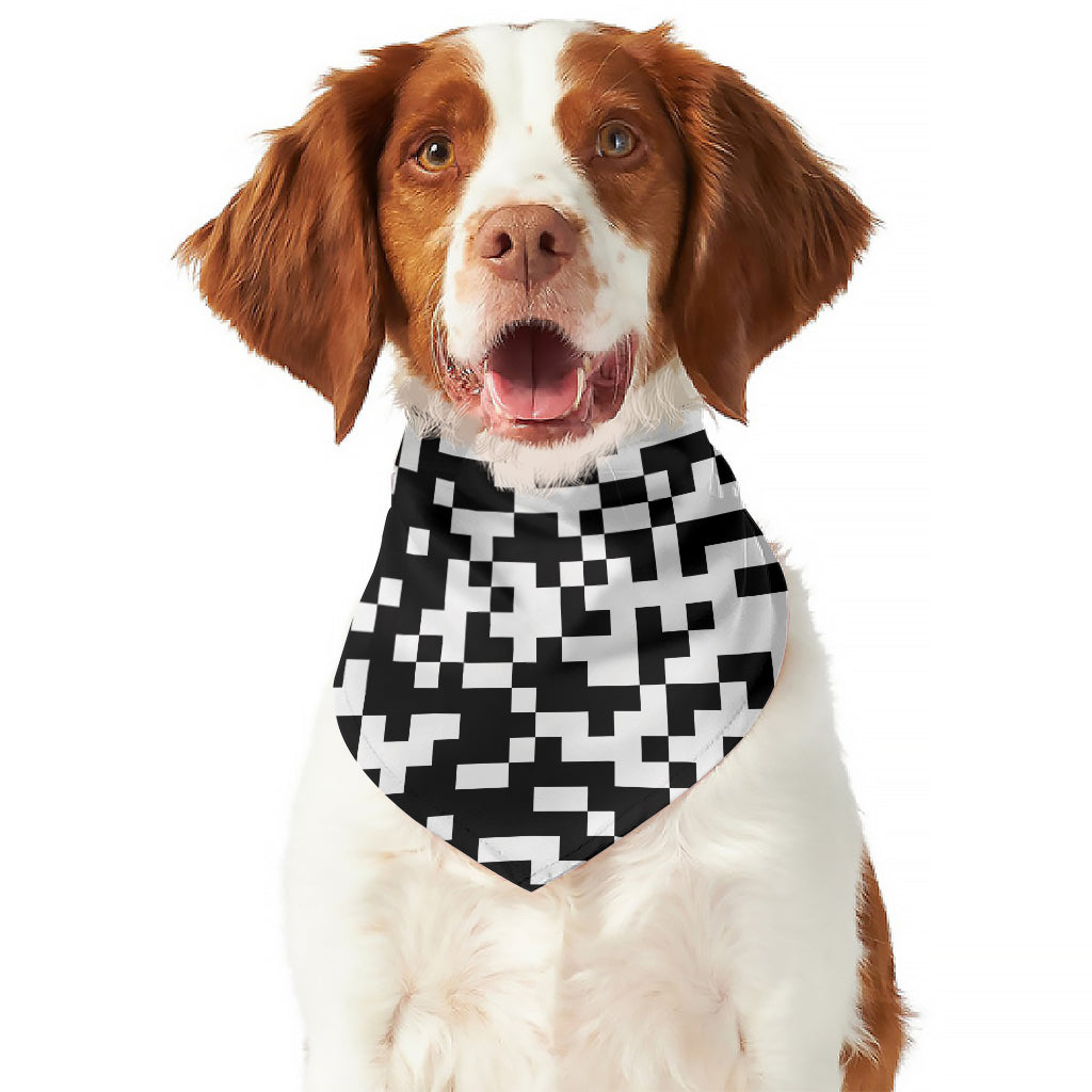 Black And White Pixel Pattern Print Dog Bandana