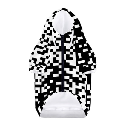 Black And White Pixel Pattern Print Dog Zip Up Hoodie