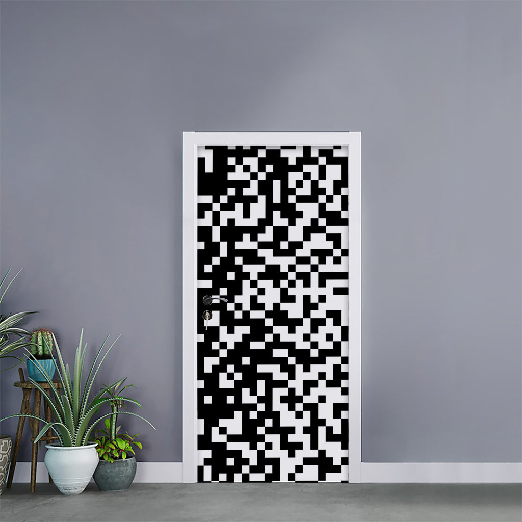 Black And White Pixel Pattern Print Door Sticker