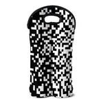 Black And White Pixel Pattern Print Double Neoprene Wine Tote
