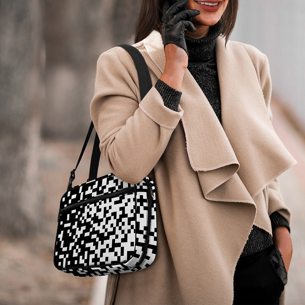 Black And White Pixel Pattern Print Double Strap Bible Bag