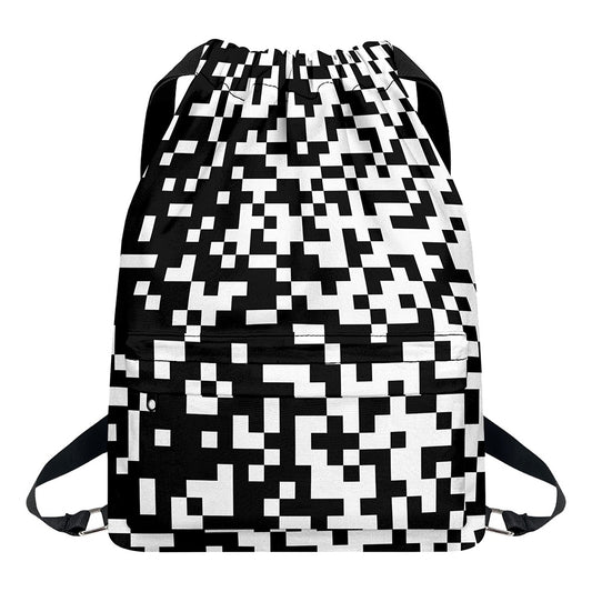 Black And White Pixel Pattern Print Drawstring Backpack