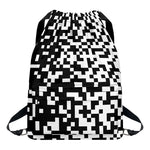 Black And White Pixel Pattern Print Drawstring Backpack
