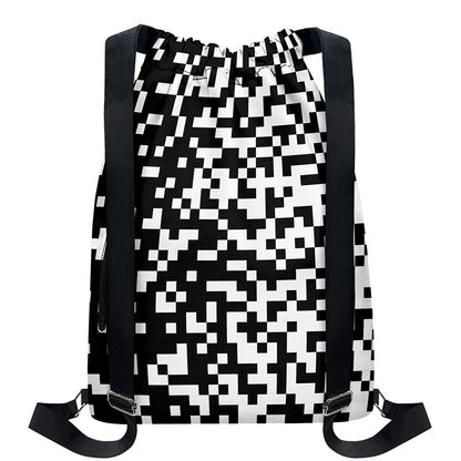 Black And White Pixel Pattern Print Drawstring Backpack