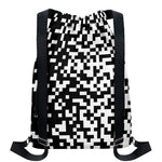 Black And White Pixel Pattern Print Drawstring Backpack