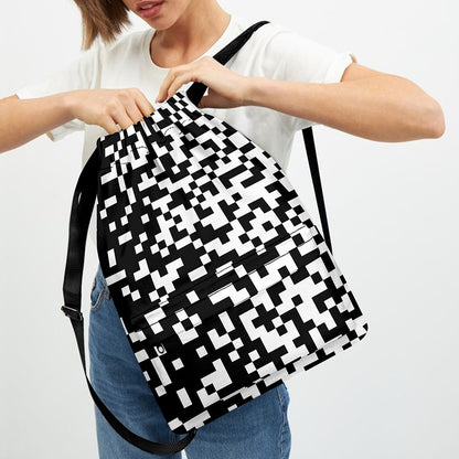 Black And White Pixel Pattern Print Drawstring Backpack