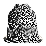 Black And White Pixel Pattern Print Drawstring Bag