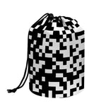 Black And White Pixel Pattern Print Drawstring Makeup Bag