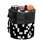 Black And White Pixel Pattern Print Drawstring Makeup Bag