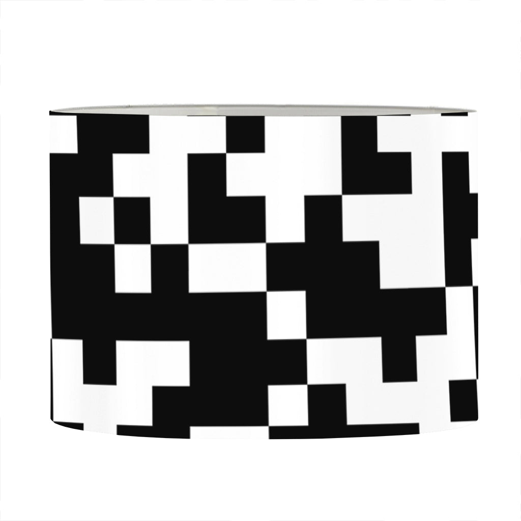 Black And White Pixel Pattern Print Drum Lamp Shade