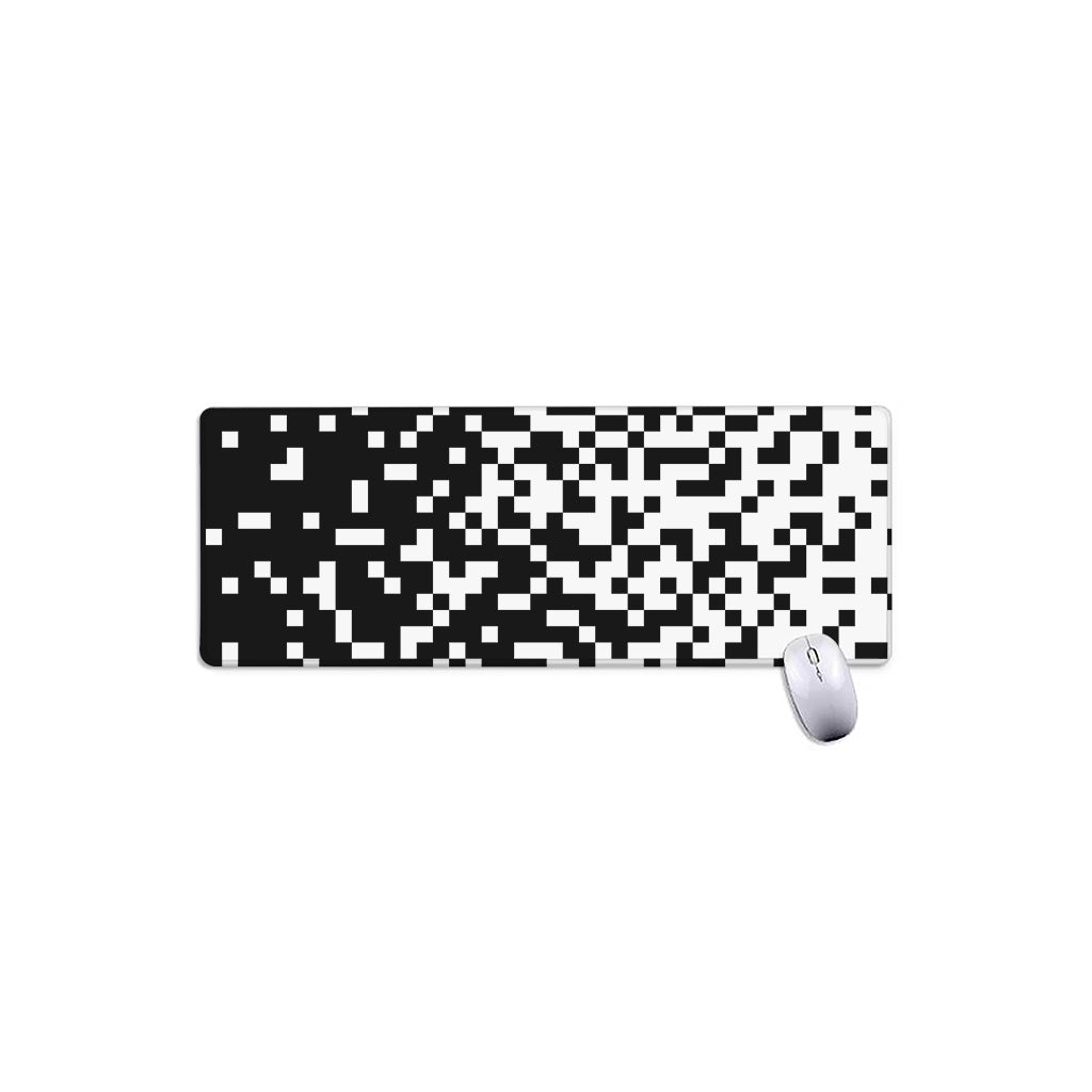 Black And White Pixel Pattern Print Extended Mouse Pad