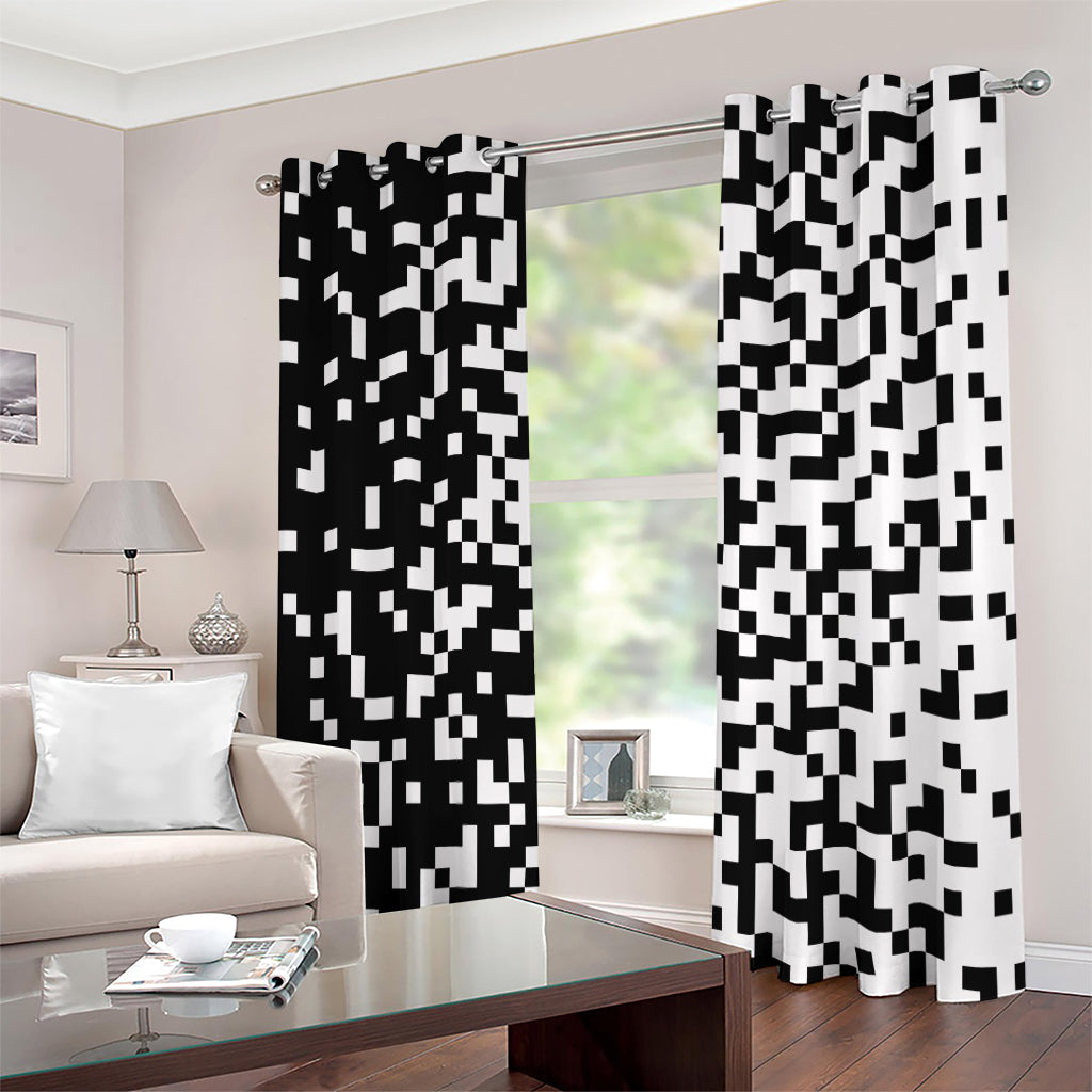 Black And White Pixel Pattern Print Extra Wide Grommet Curtains