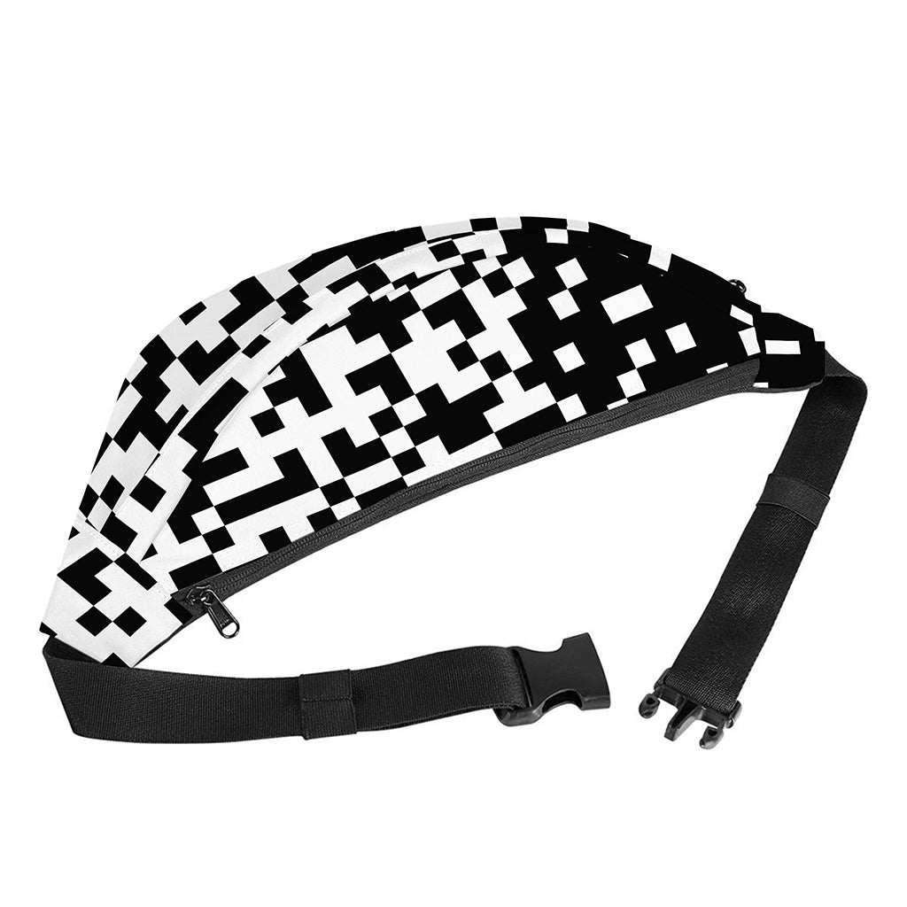 Black And White Pixel Pattern Print Fanny Pack