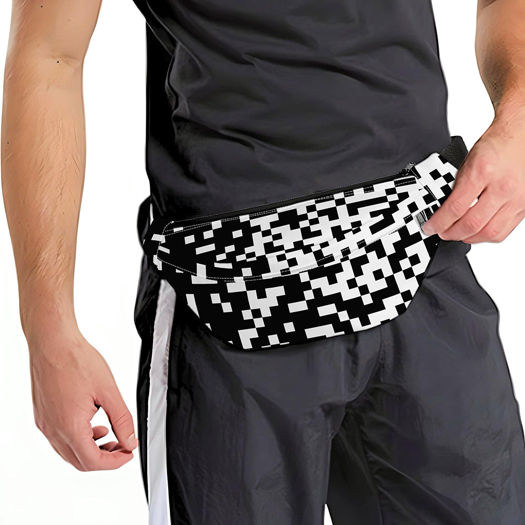 Black And White Pixel Pattern Print Fanny Pack