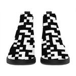 Black And White Pixel Pattern Print Flat Ankle Boots