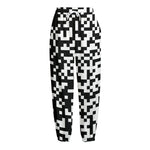 Black And White Pixel Pattern Print Fleece Lined Knit Pants