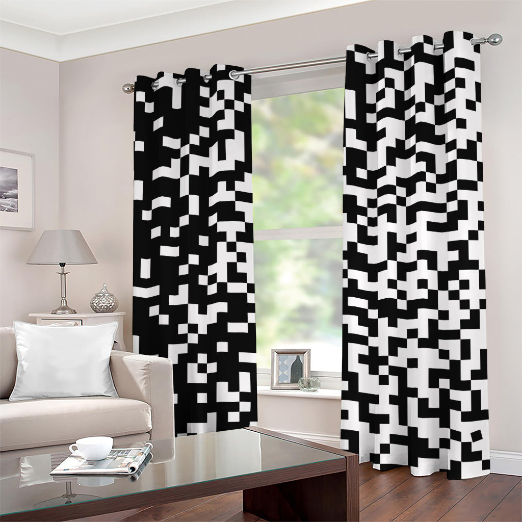Black And White Pixel Pattern Print Grommet Curtains