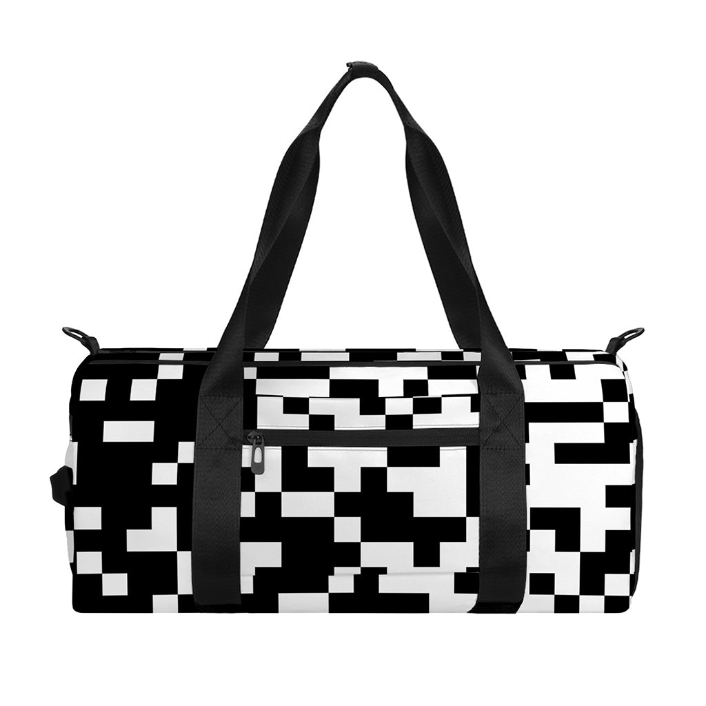 Black And White Pixel Pattern Print Gym Bag