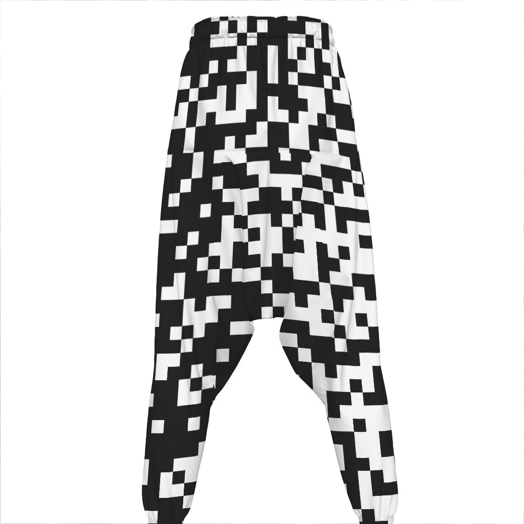 Black And White Pixel Pattern Print Hammer Pants