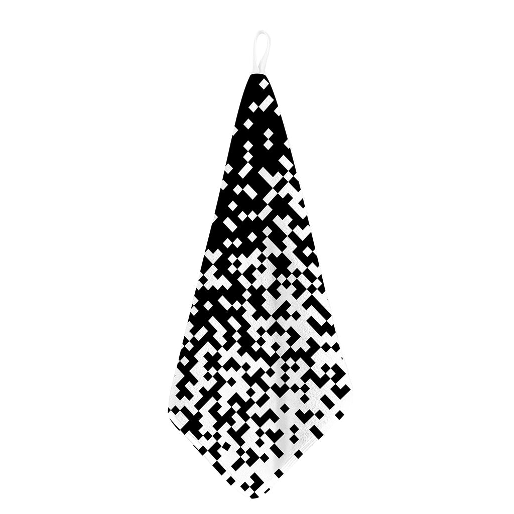 Black And White Pixel Pattern Print Hand Towel