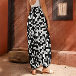Black And White Pixel Pattern Print Harem Pants