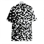 Black And White Pixel Pattern Print Hawaiian Shirt