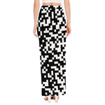 Black And White Pixel Pattern Print High Slit Maxi Skirt