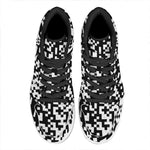 Black And White Pixel Pattern Print High Top Leather Sneakers