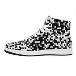 Black And White Pixel Pattern Print High Top Leather Sneakers